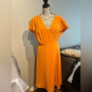 Alex Marie Orange Wrap Midi Dress